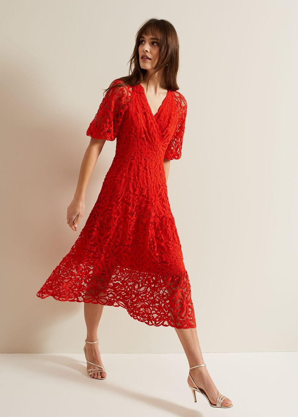 Senna Lace Midi Dress - Vermillion