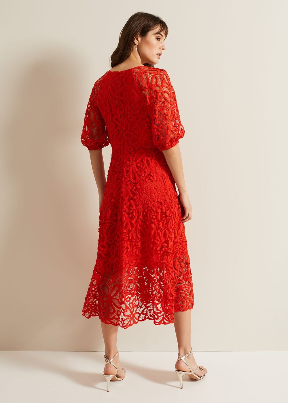 Senna Lace Midi Dress - Vermillion