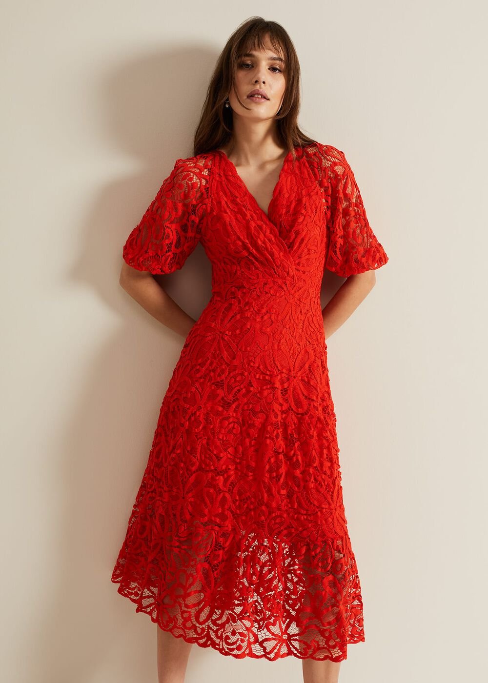 Senna Lace Midi Dress - Vermillion