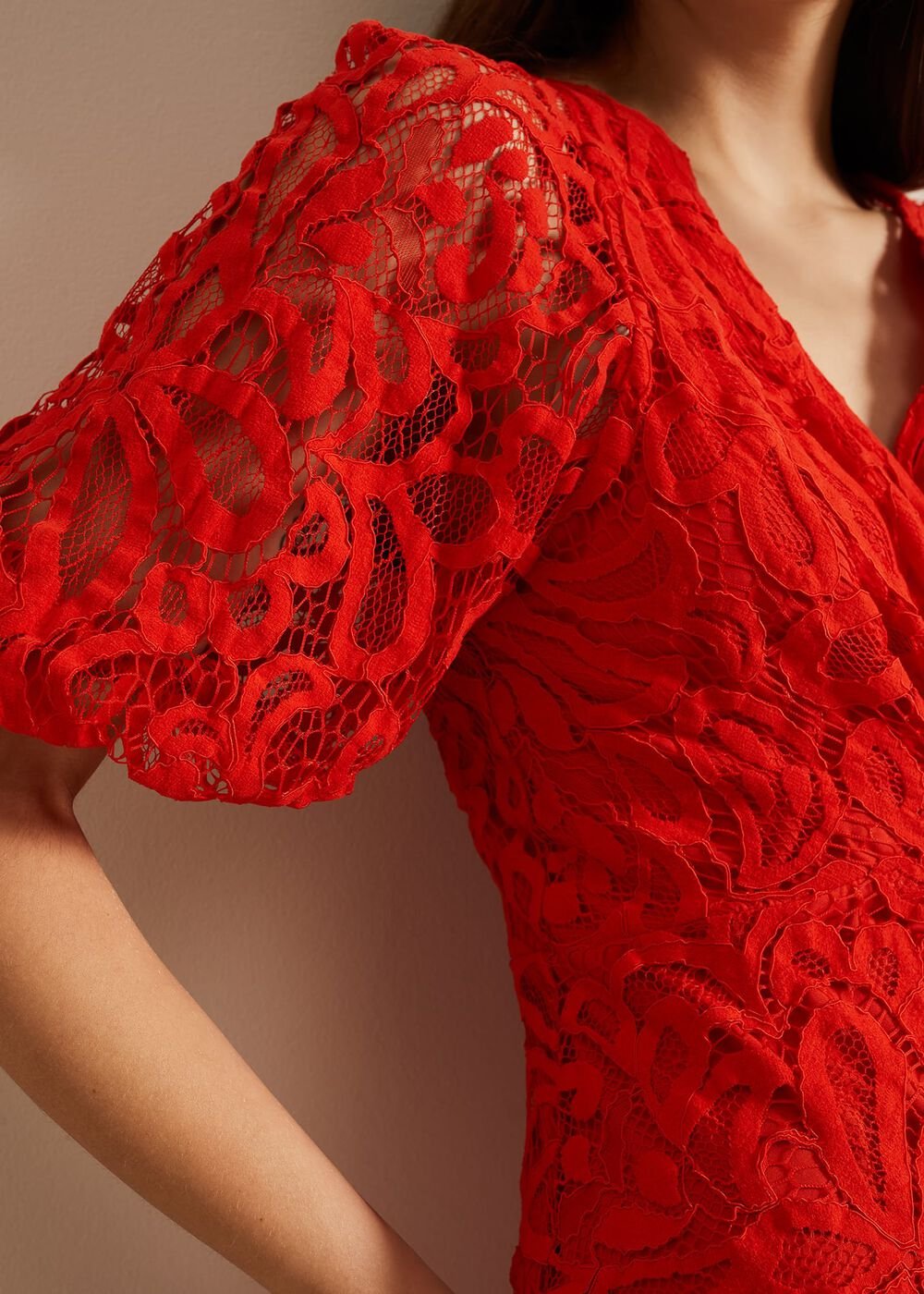 Senna Lace Midi Dress - Vermillion