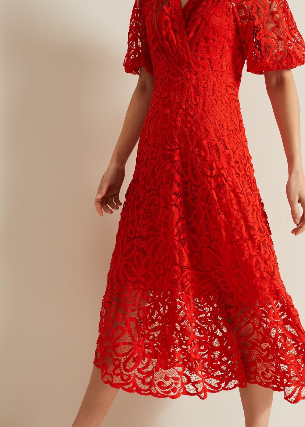 Senna Lace Midi Dress - Vermillion