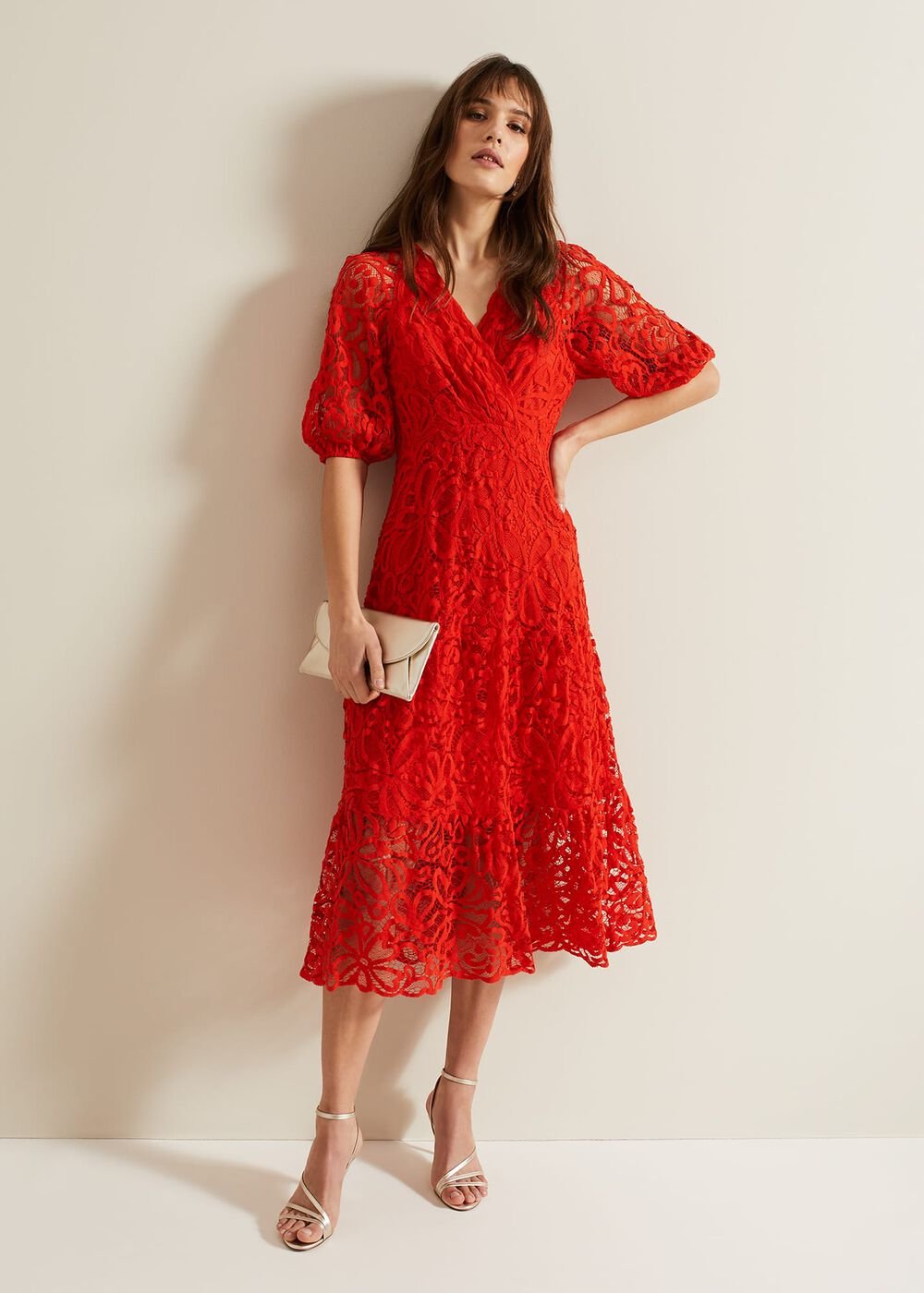 Senna Lace Midi Dress - Vermillion