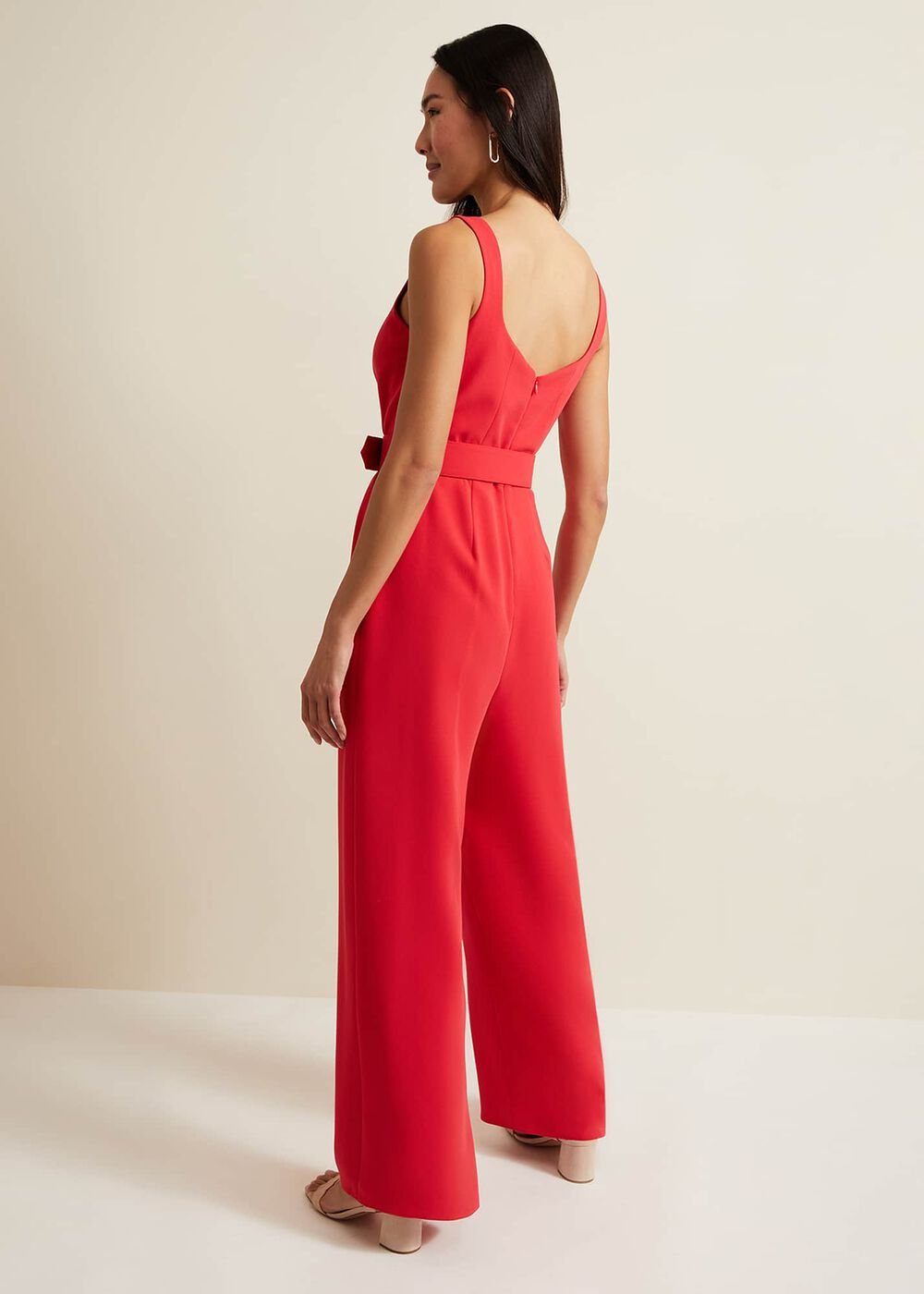 Charlize Belted Jumpsuit - Coral