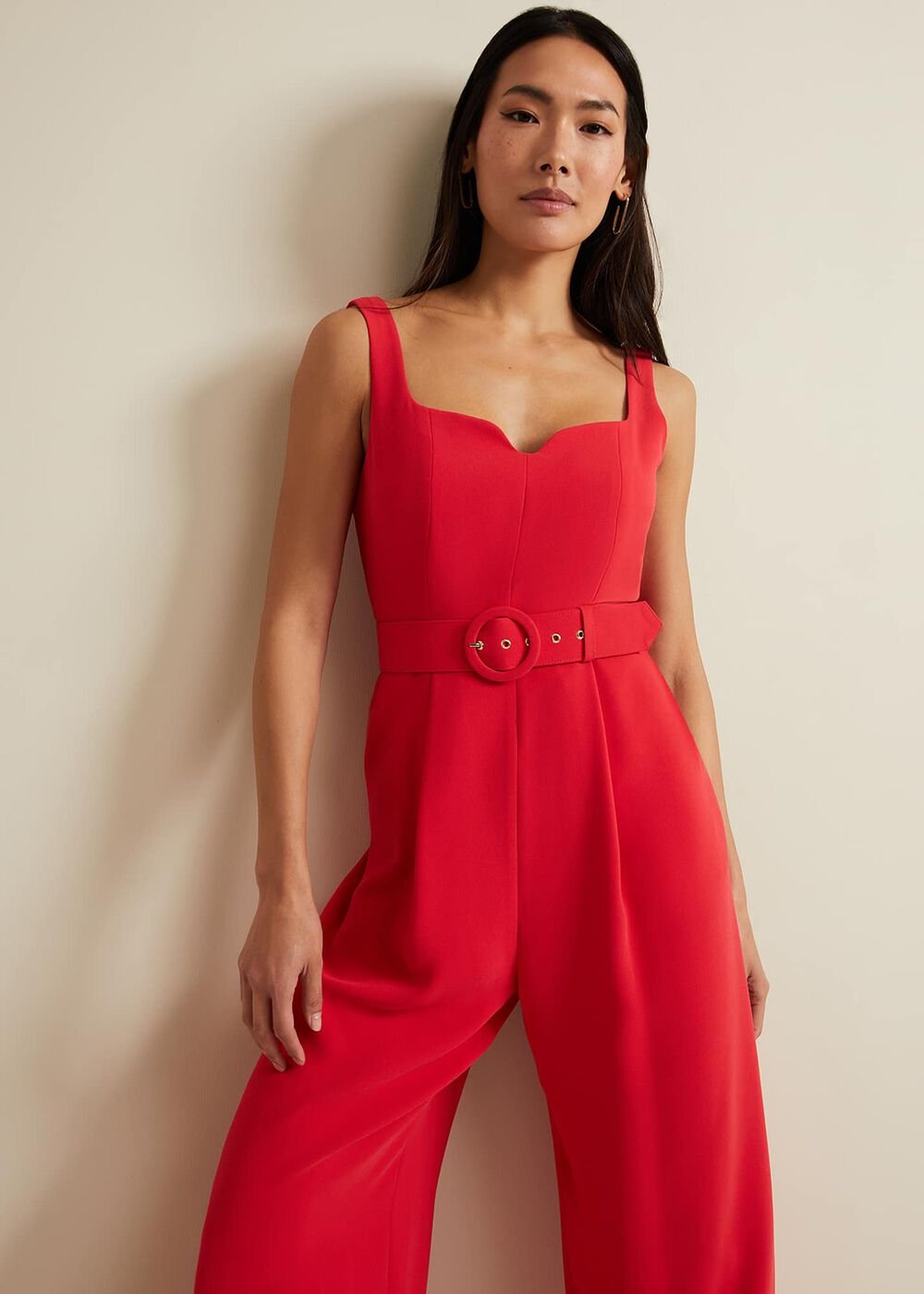 Charlize Belted Jumpsuit - Coral