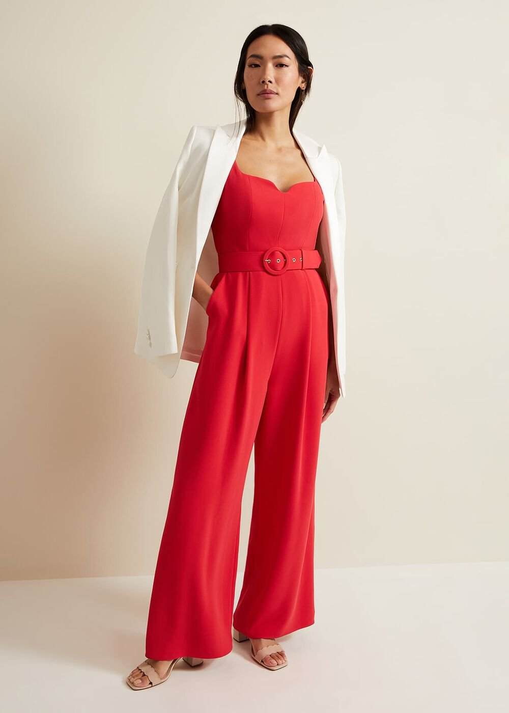 Charlize Belted Jumpsuit - Coral