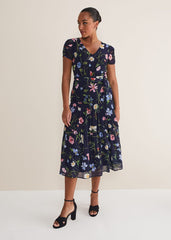 Lola Floral Tiered Midi Dress - Navy/Multi