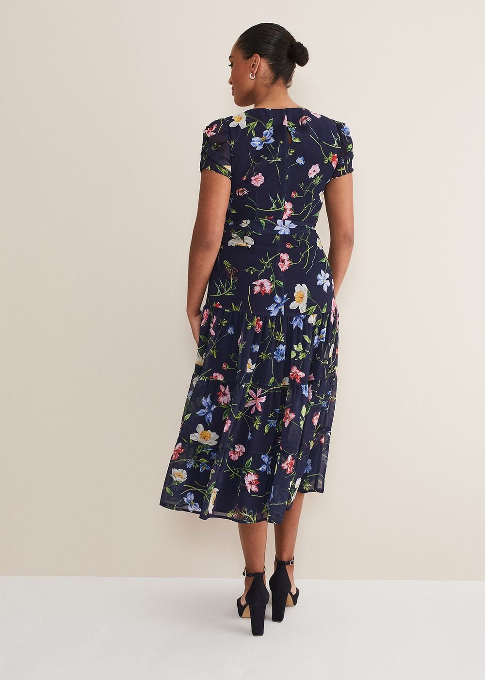 Lola Floral Tiered Midi Dress - Navy/Multi
