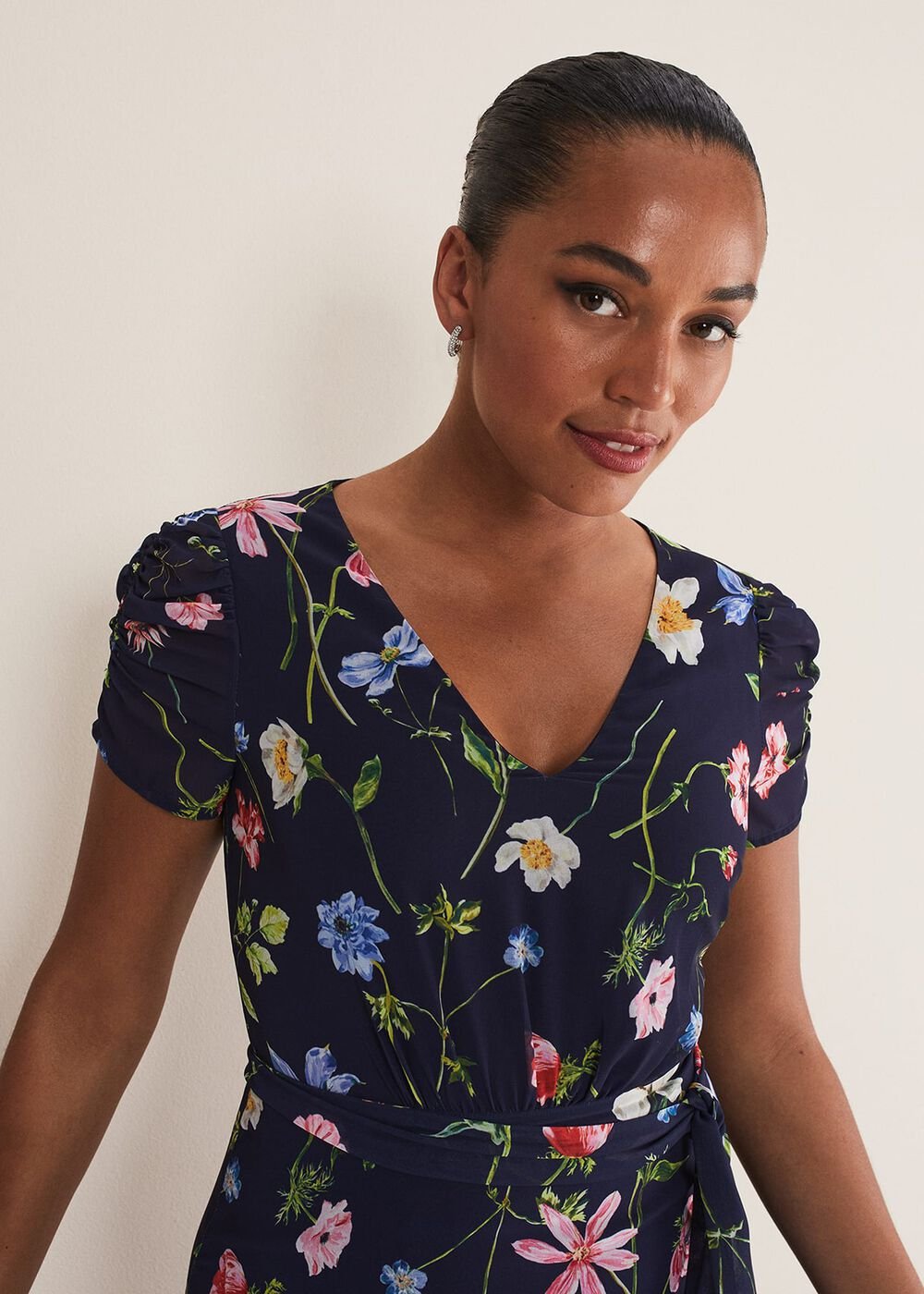Lola Floral Tiered Midi Dress - Navy/Multi