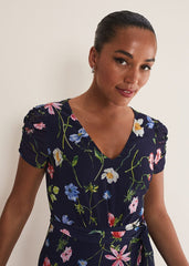 Lola Floral Tiered Midi Dress - Navy/Multi