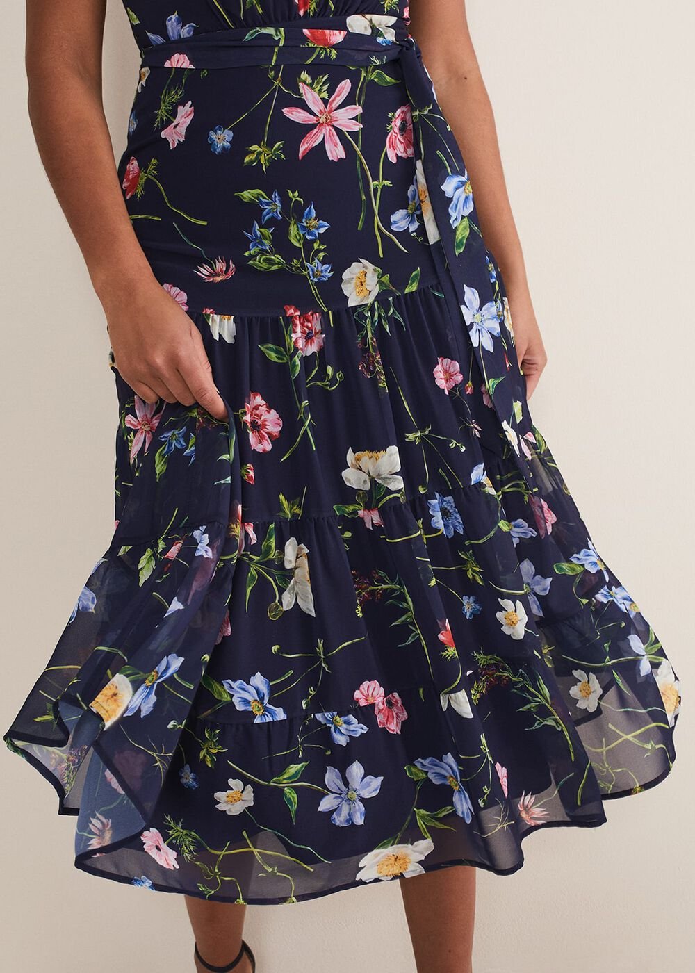 Lola Floral Tiered Midi Dress - Navy/Multi