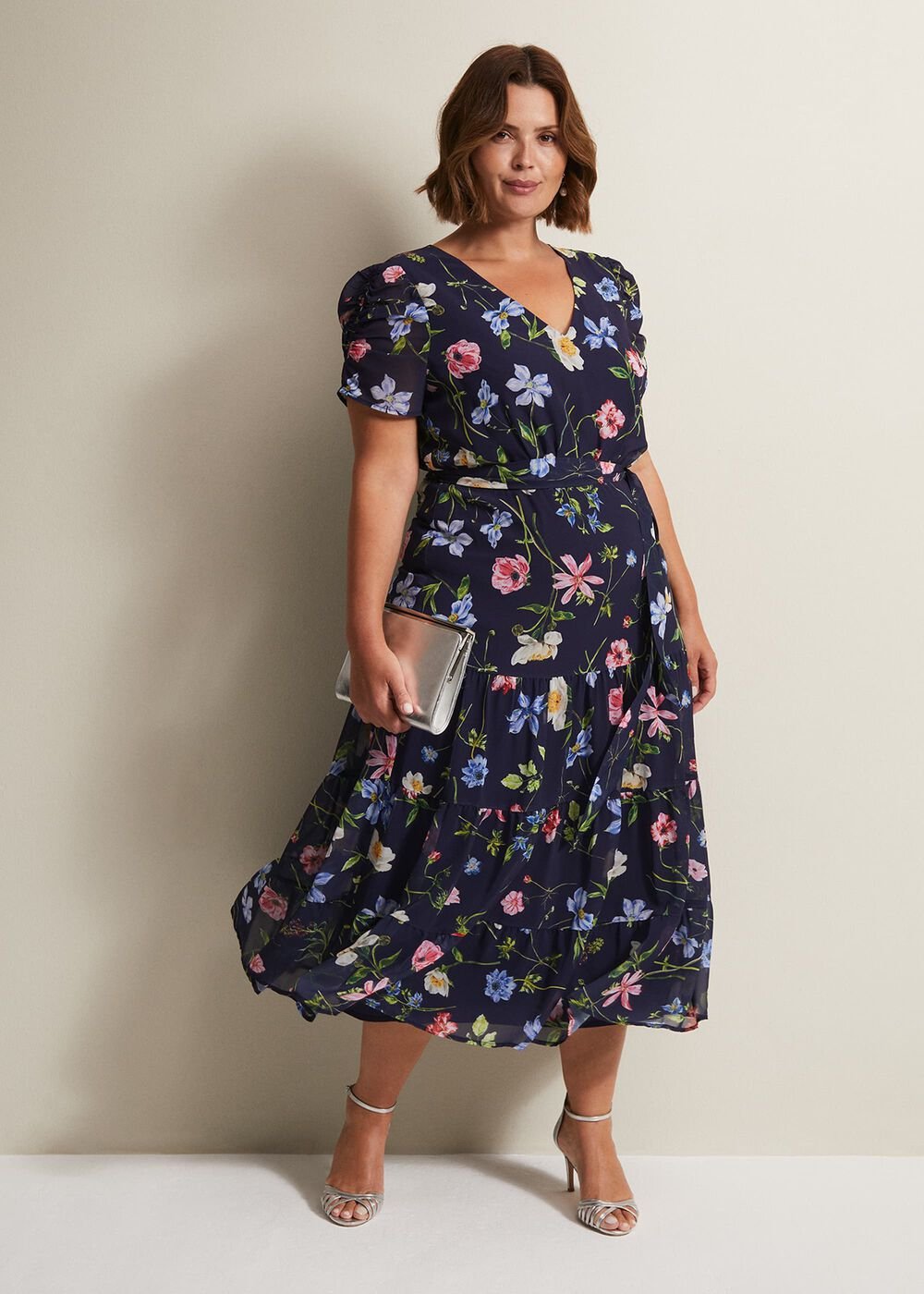 Lola Floral Tiered Midi Dress - Navy/Multi
