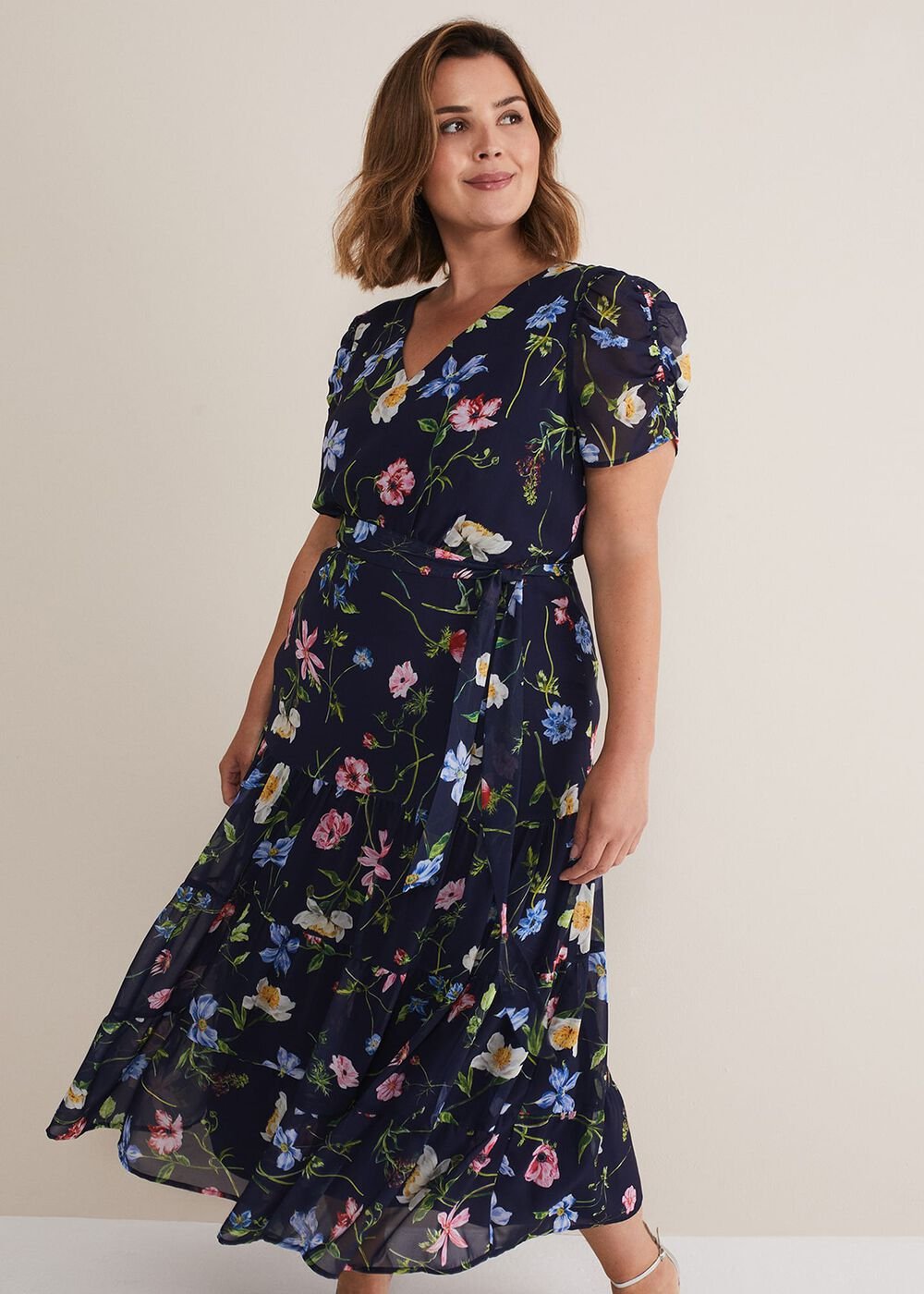 Lola Floral Tiered Midi Dress - Navy/Multi