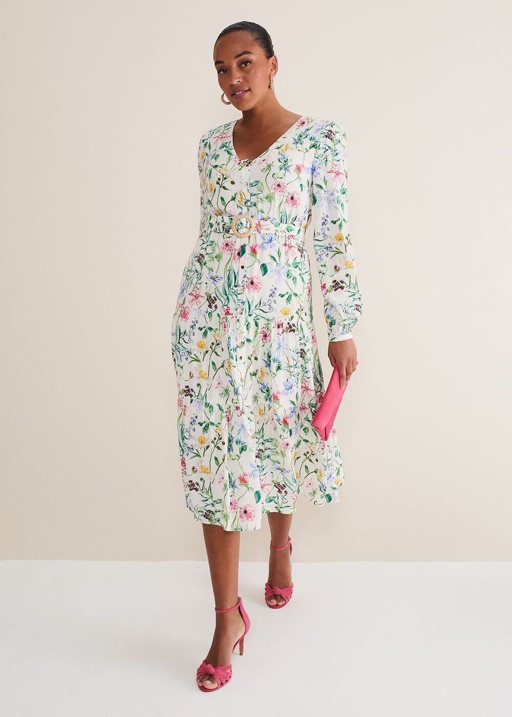 Maya Floral Midaxi Dress - Ivory/Multi