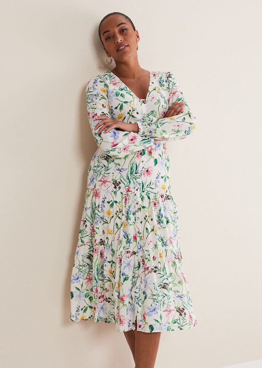 Maya Floral Midaxi Dress - Ivory/Multi