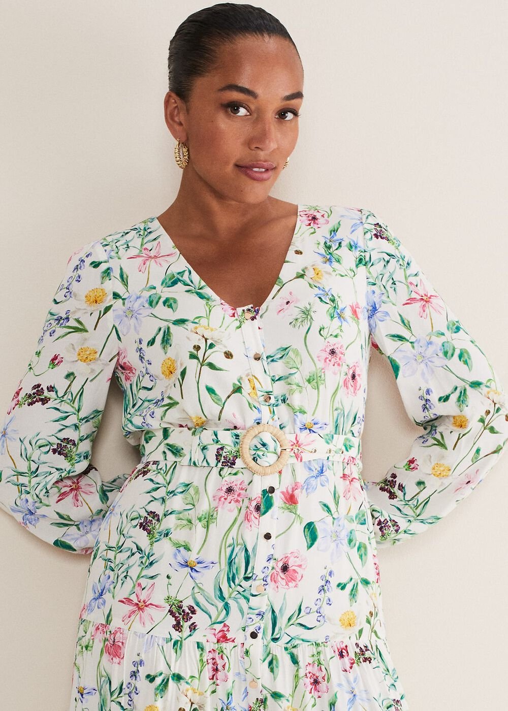Maya Floral Midaxi Dress - Ivory/Multi
