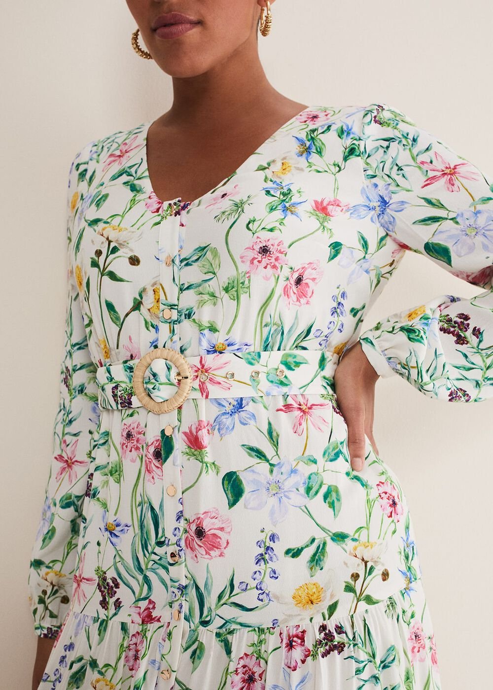 Maya Floral Midaxi Dress - Ivory/Multi