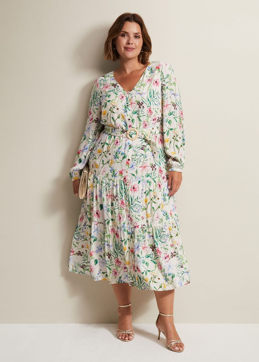 Maya Floral Midaxi Dress - Ivory/Multi