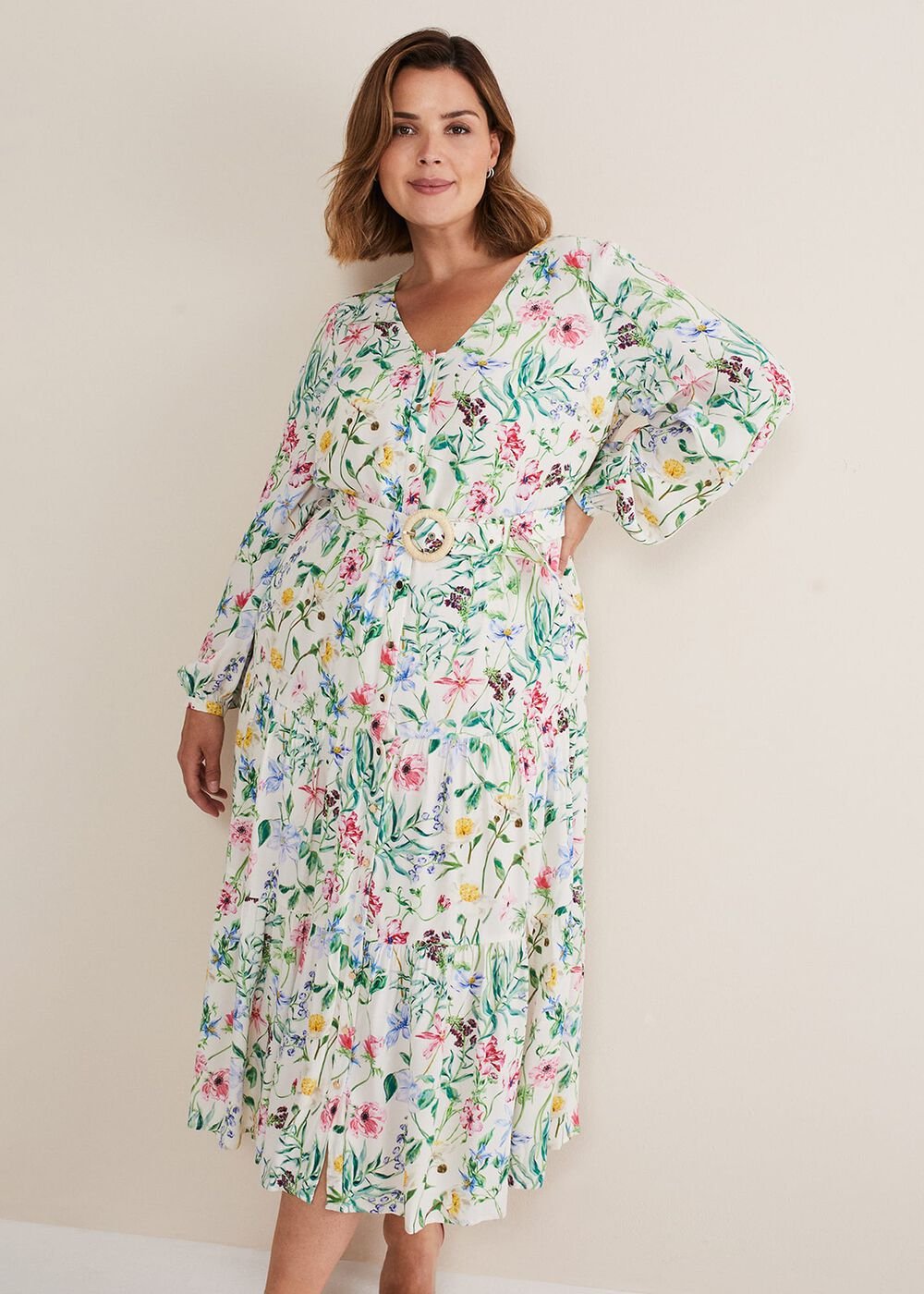 Maya Floral Midaxi Dress - Ivory/Multi
