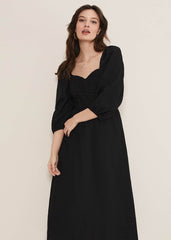Shola Linen Ruched Bodice Dress - Black