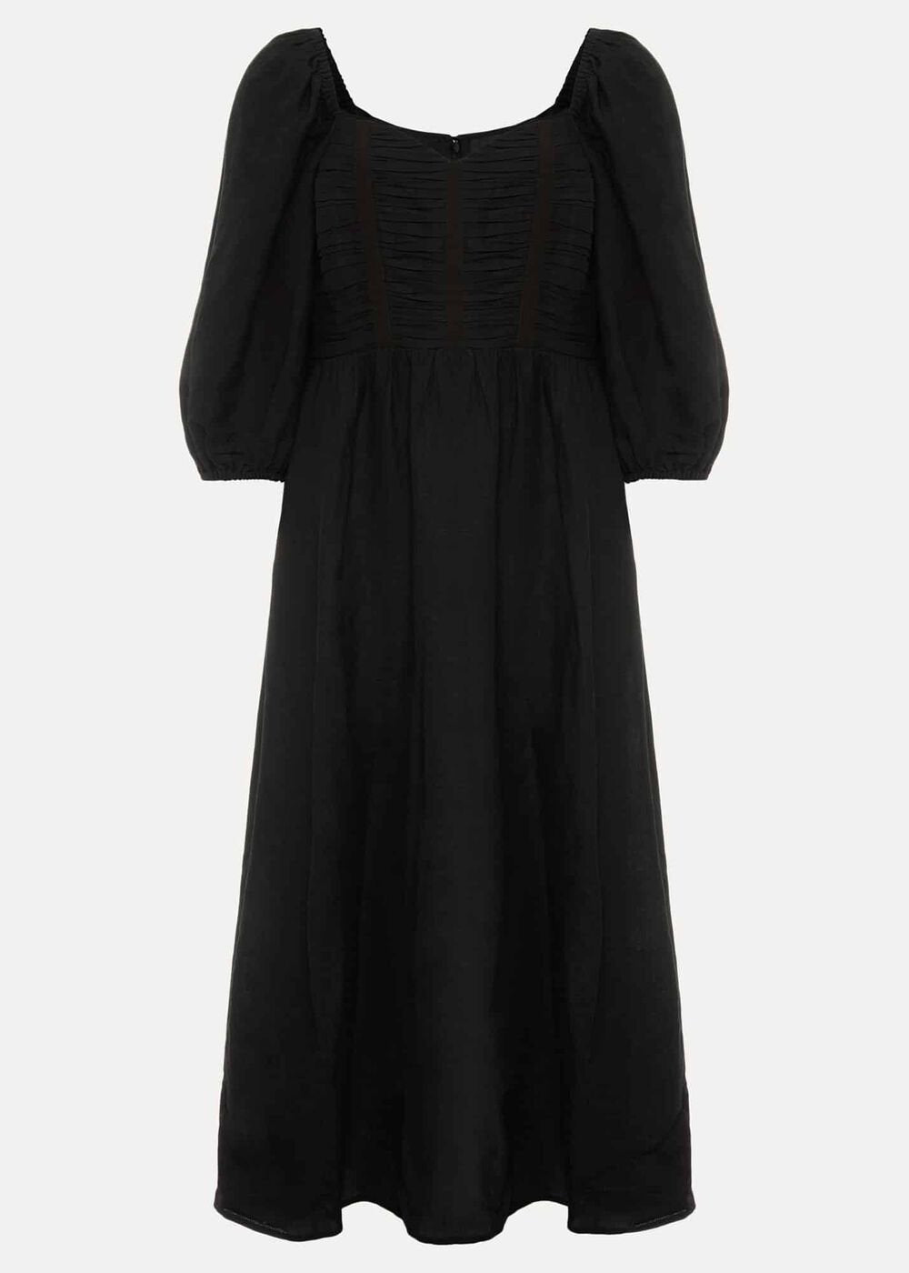 Shola Linen Ruched Bodice Dress - Black