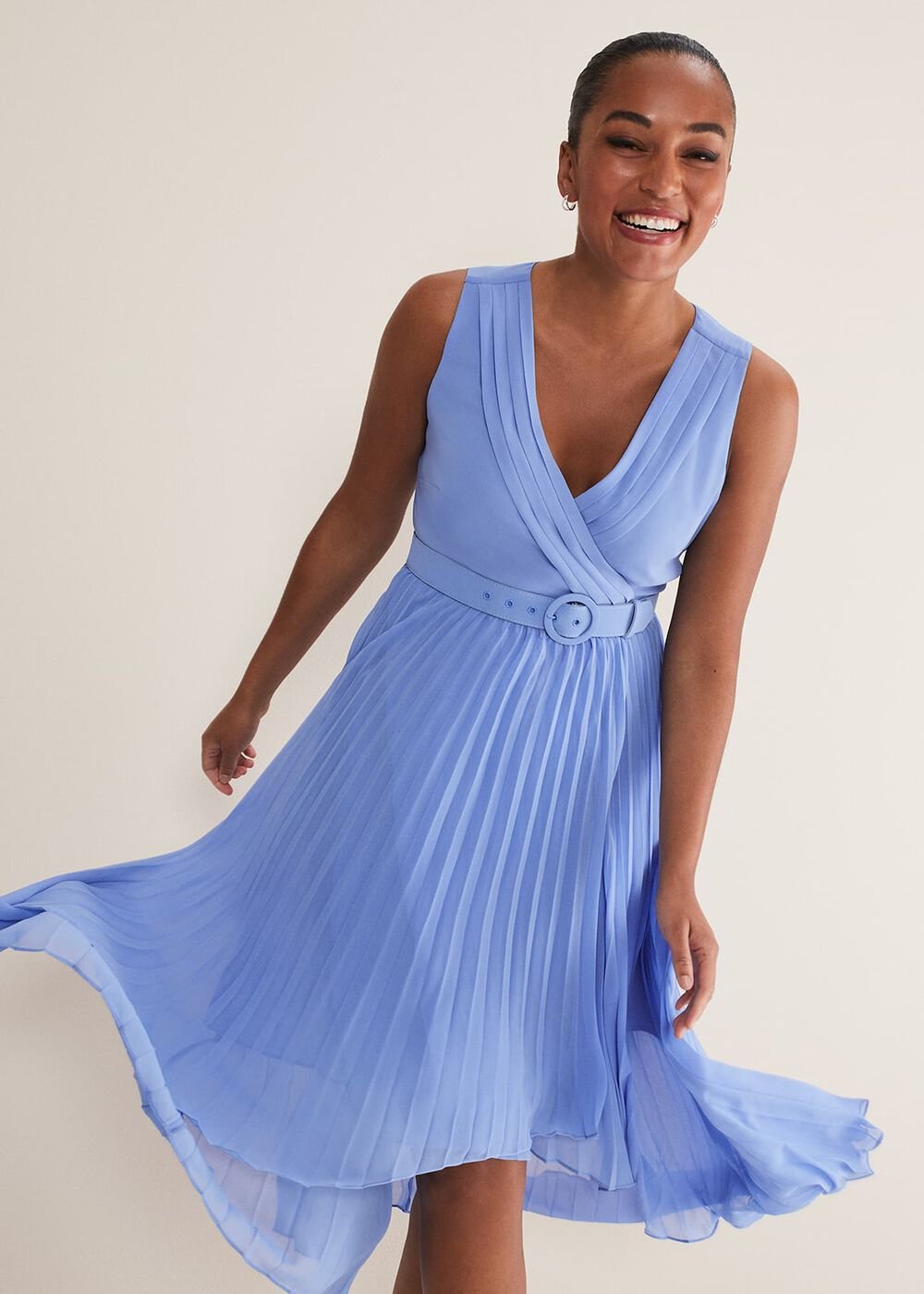 Brianna Pleated Midaxi Dress - Cornflower
