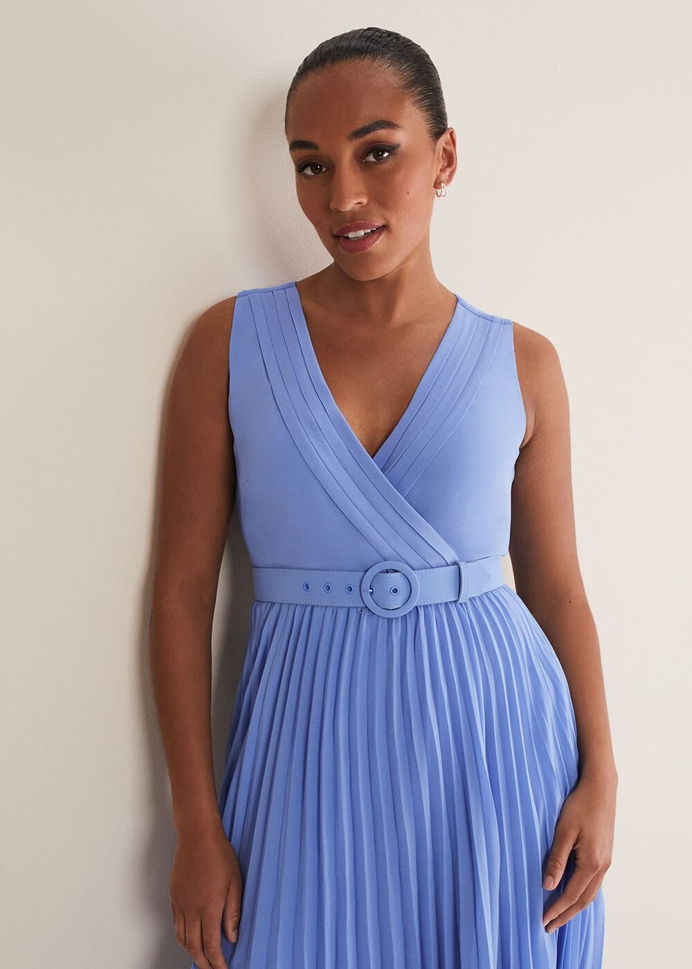 Brianna Pleated Midaxi Dress - Cornflower