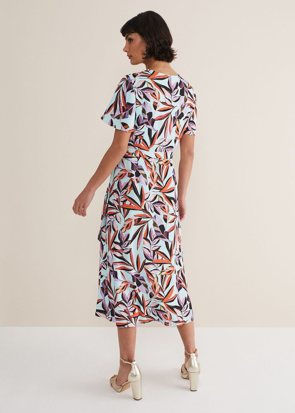 Julissa Ruffle Wrap Midi Dress - Aqua/Multi