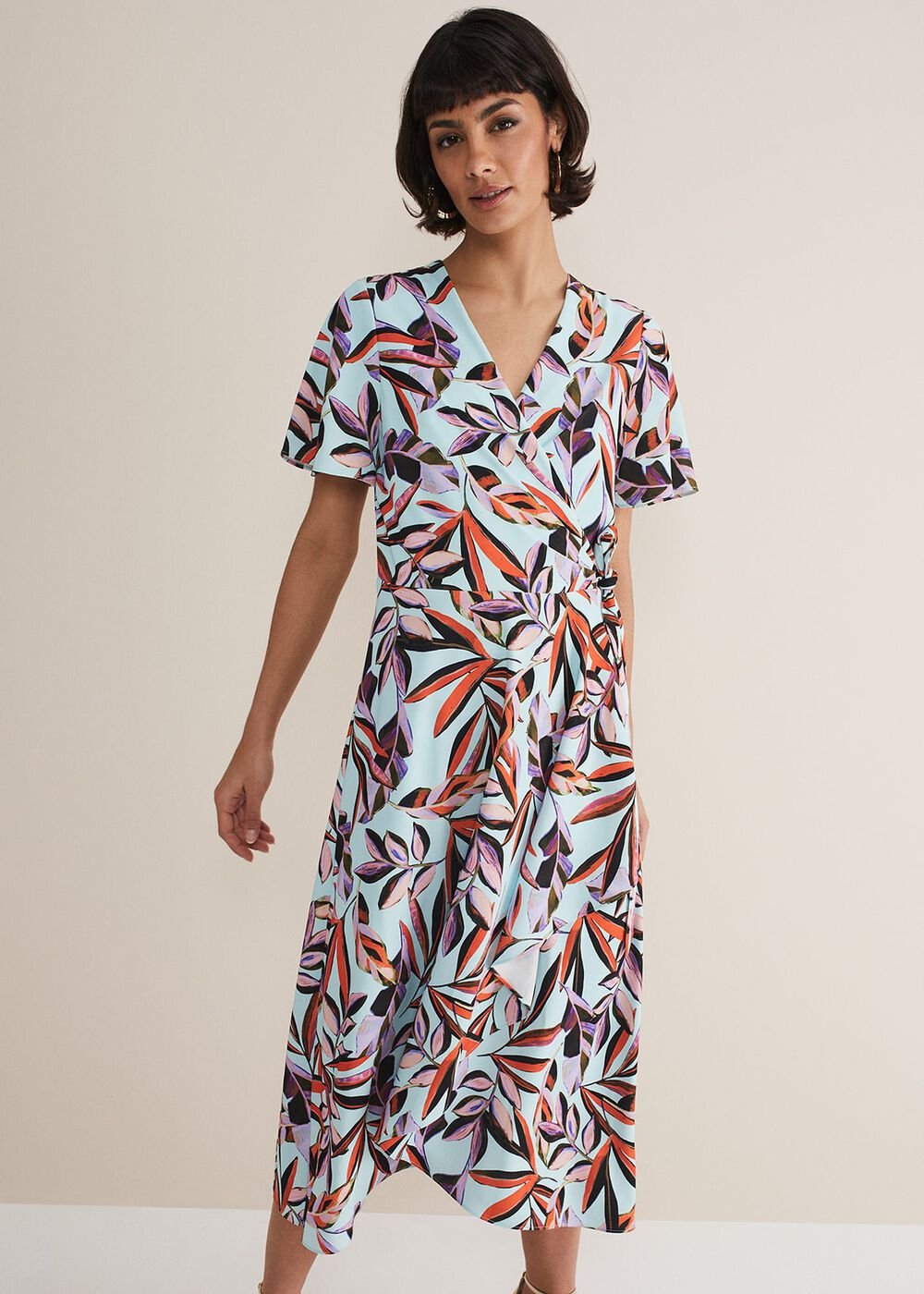 Julissa Ruffle Wrap Midi Dress - Aqua/Multi