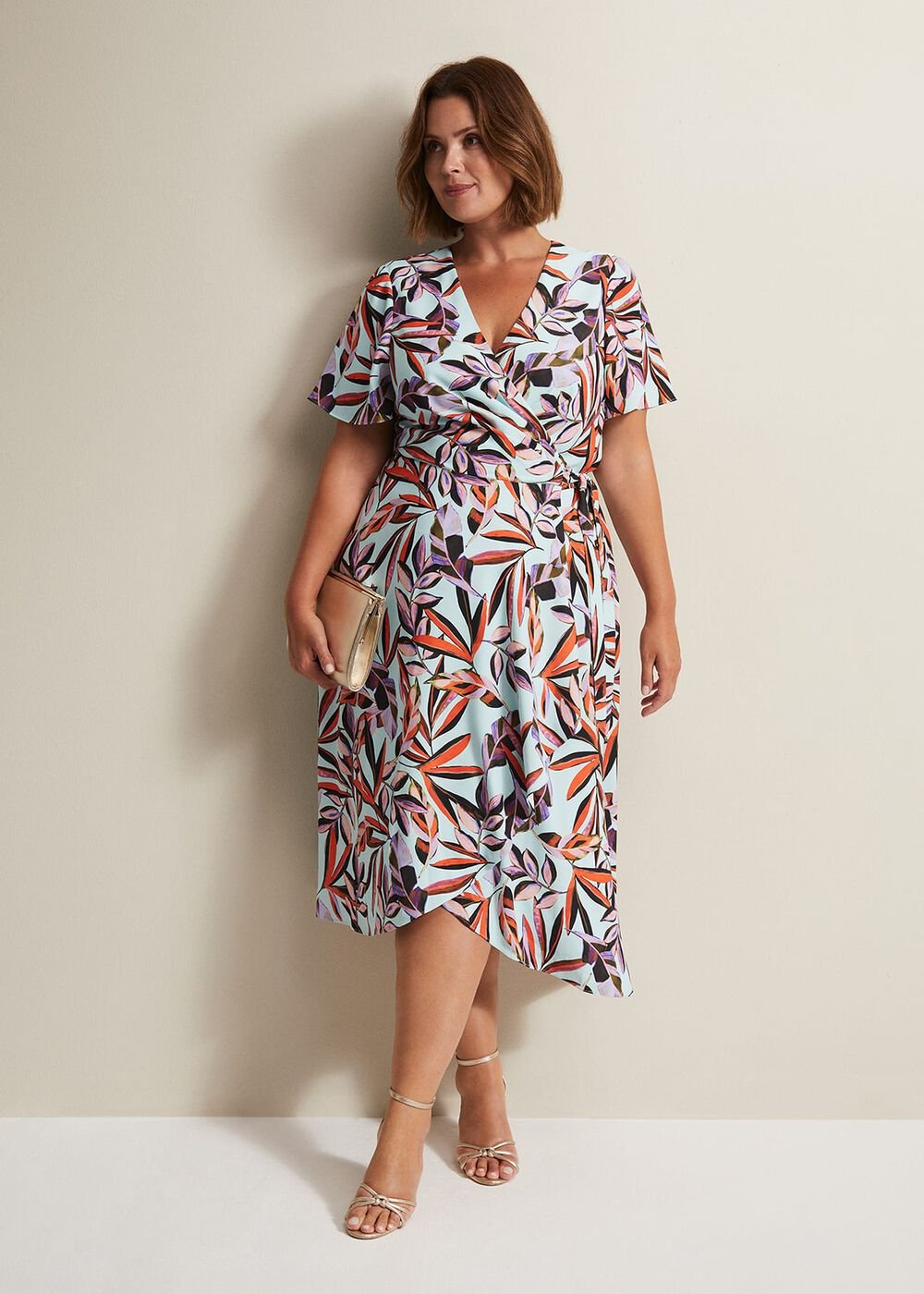 Julissa Ruffle Wrap Midi Dress - Aqua/Multi