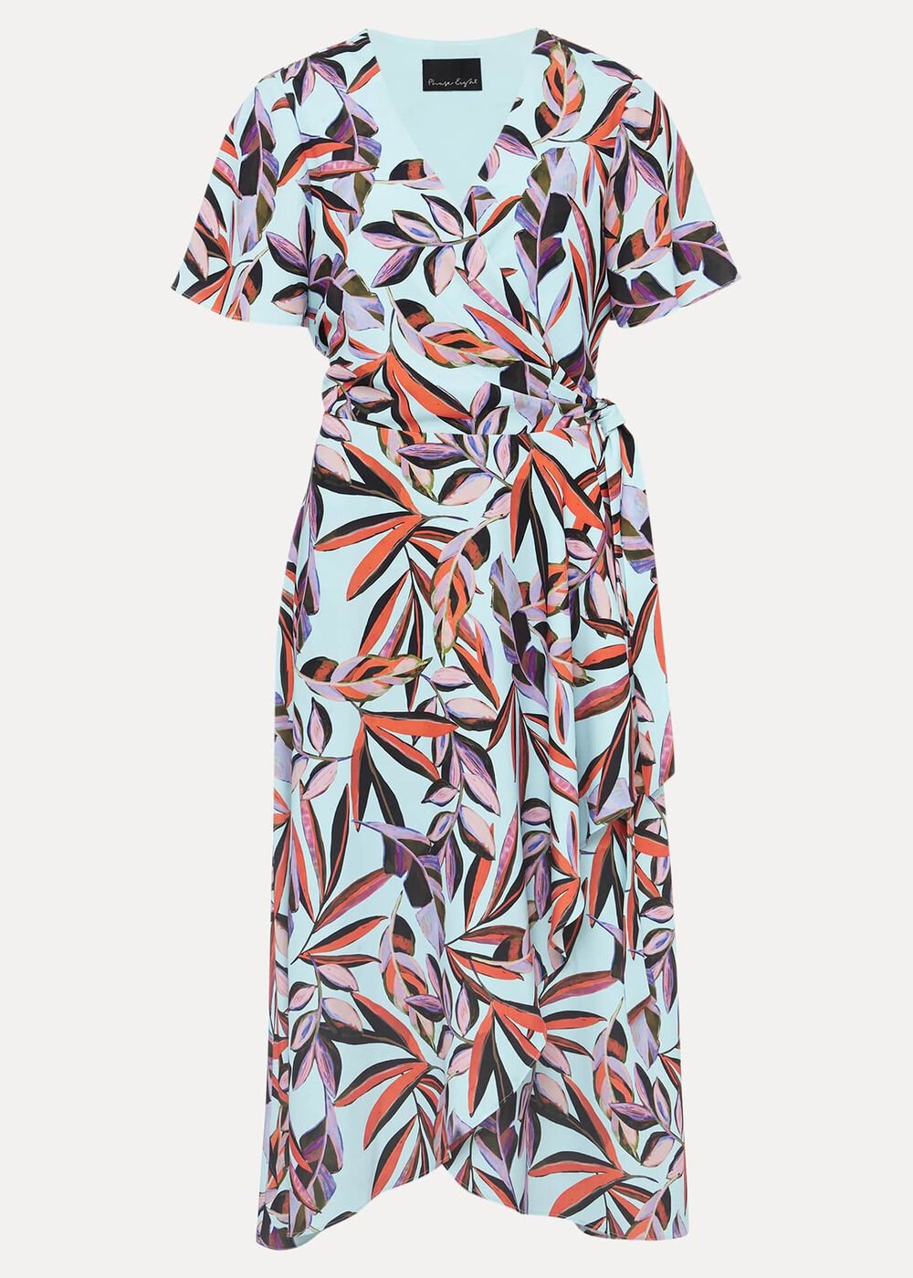 Julissa Ruffle Wrap Midi Dress - Aqua/Multi