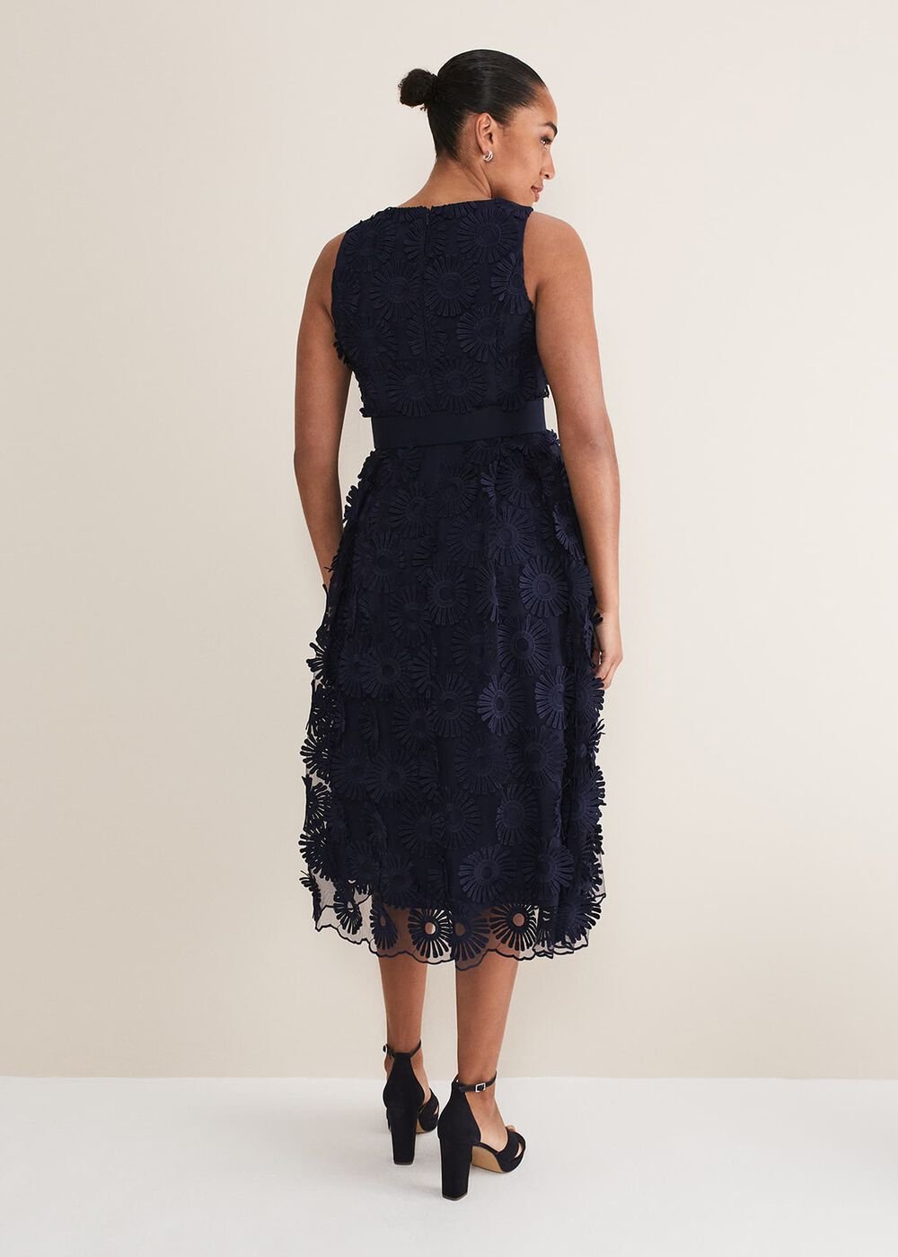 Flossy Lace Midi Dress - Navy
