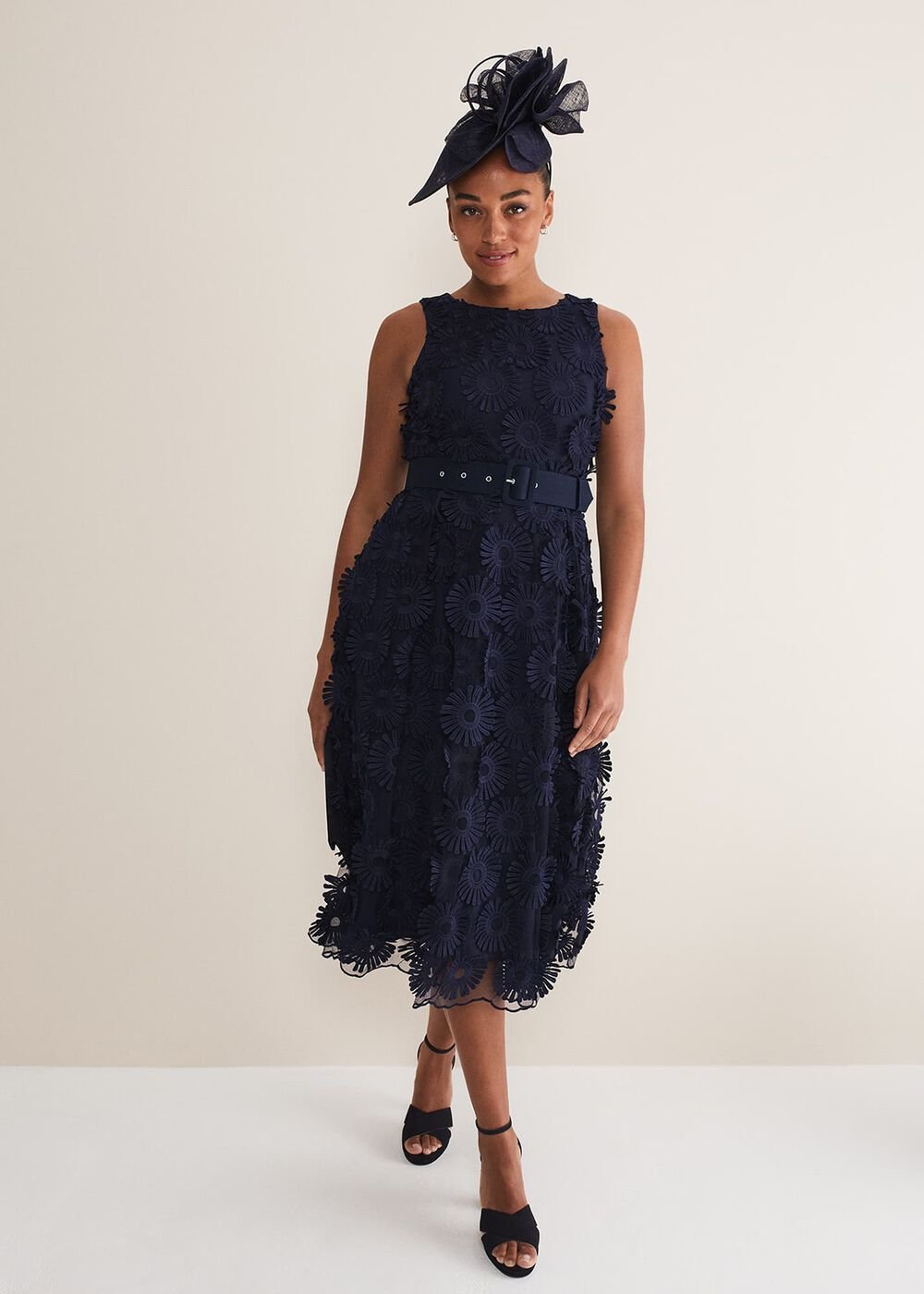 Flossy Lace Midi Dress - Navy
