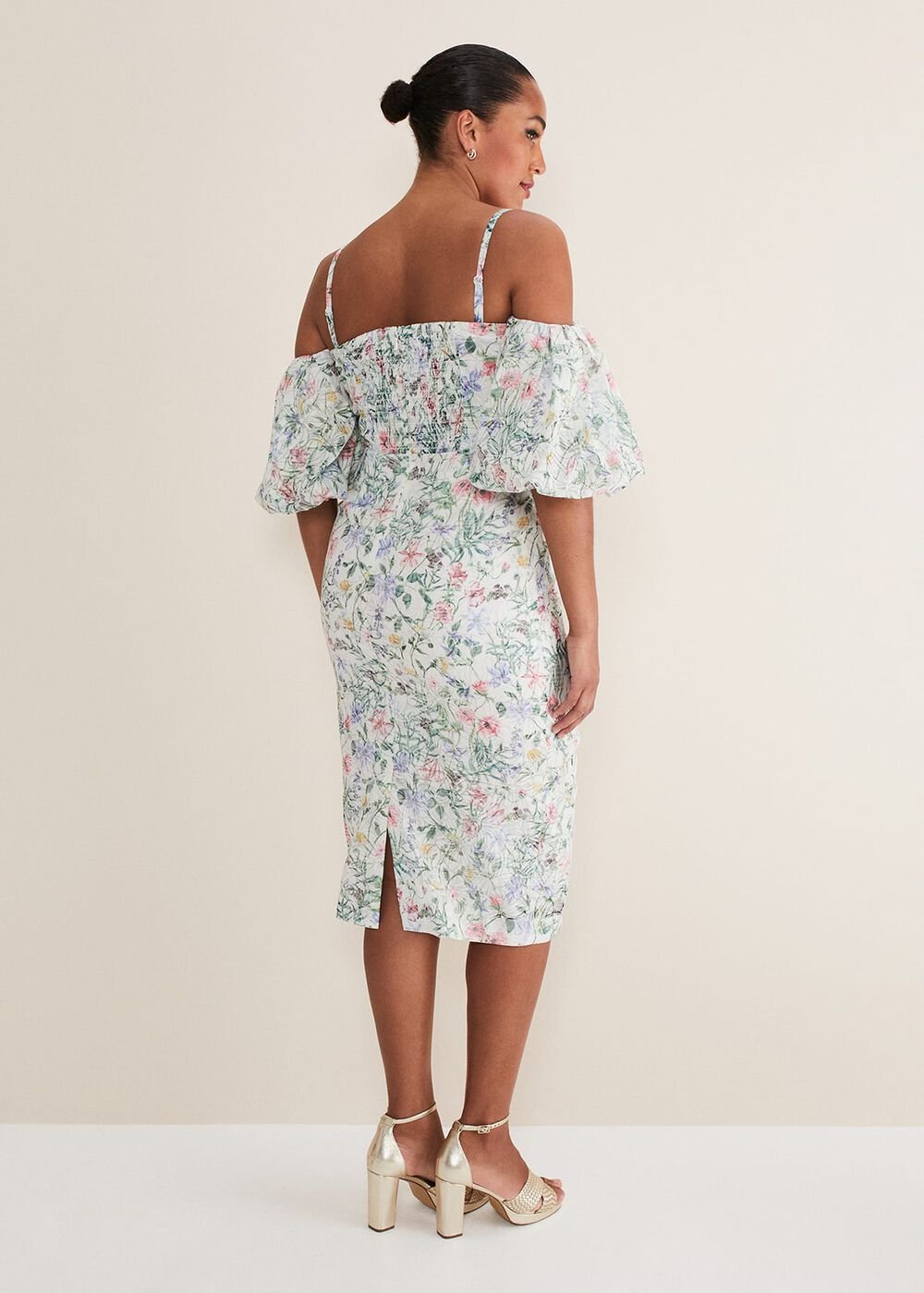 Stevie Floral Bodycon Midi Dress - Ivory/Multi