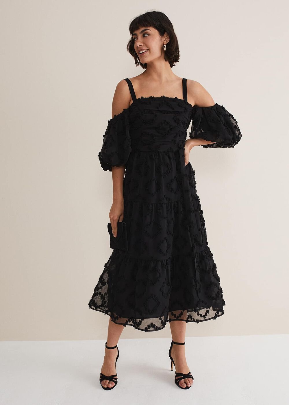 Margarita Off The Shoulder Midaxi Dress - Black
