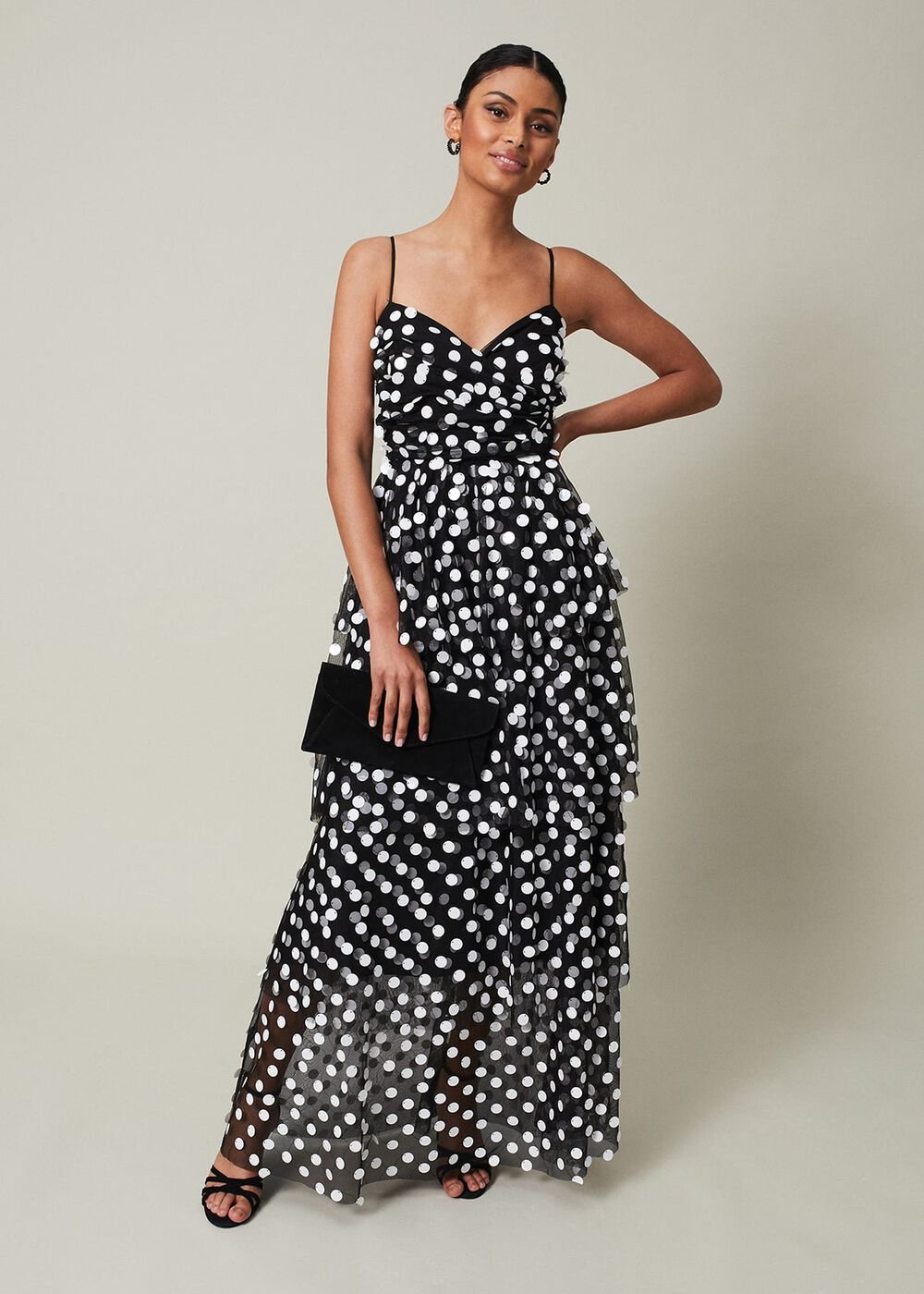 Avianna Sequin Tulle Maxi Dress - Black/Ivory