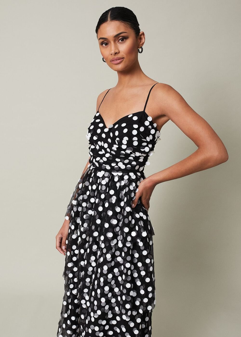 Avianna Sequin Tulle Maxi Dress - Black/Ivory