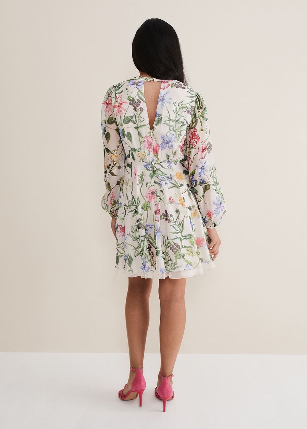 Petite Everleigh Chiffon Floral Mini Dress - Ivory/Multi