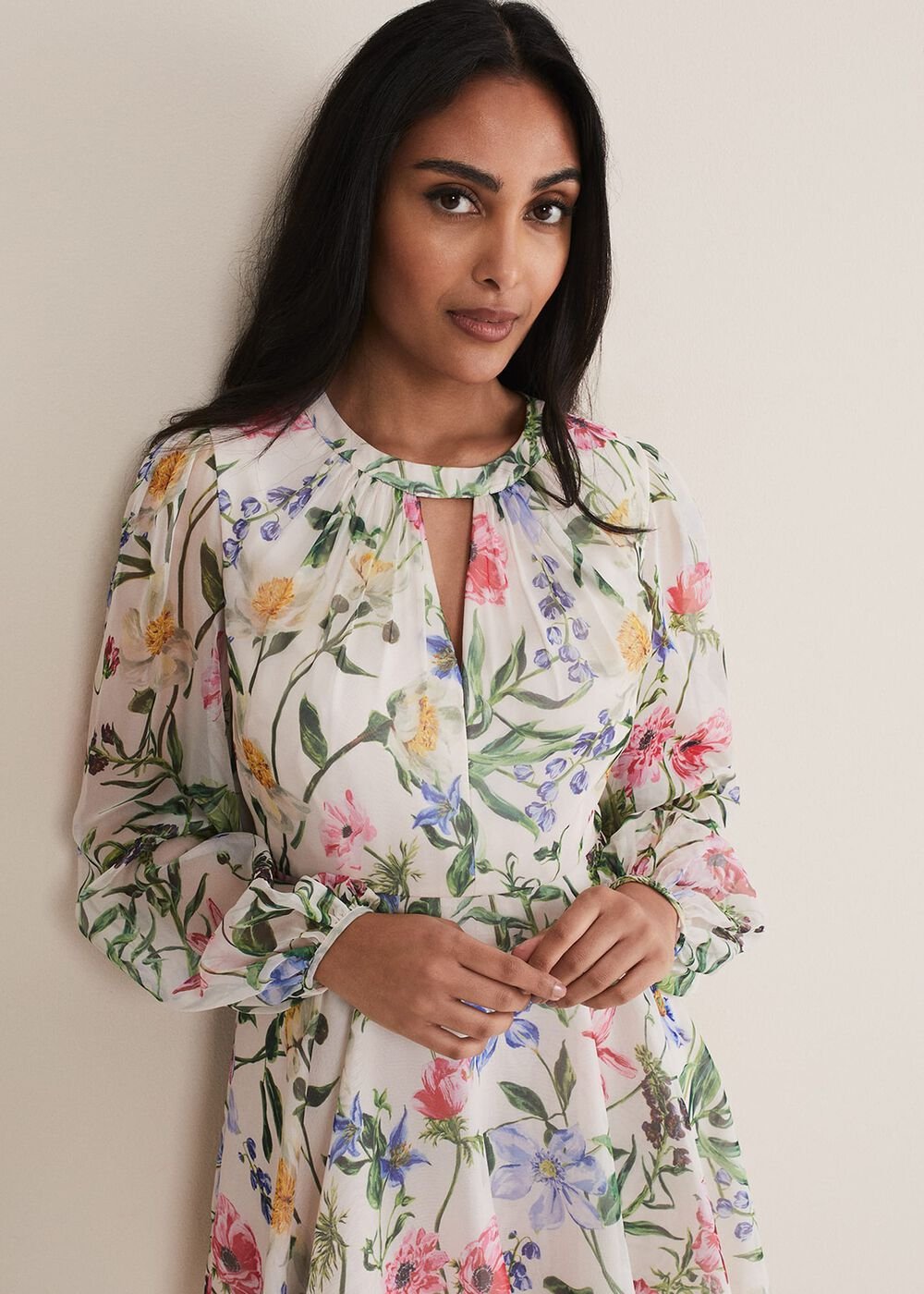 Petite Everleigh Chiffon Floral Mini Dress - Ivory/Multi
