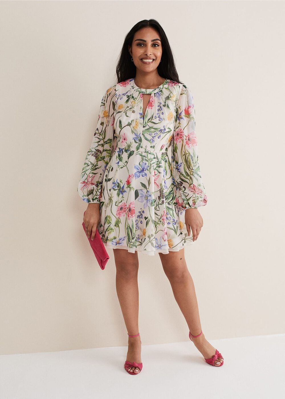 Petite Everleigh Chiffon Floral Mini Dress - Ivory/Multi