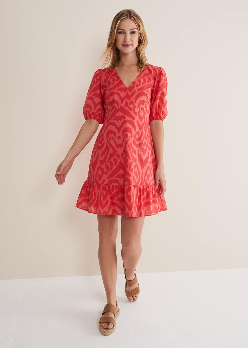 Krystal Cotton Abstract Mini Dress - Pink/Red