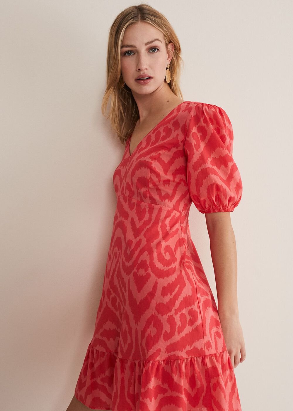 Krystal Cotton Abstract Mini Dress - Pink/Red