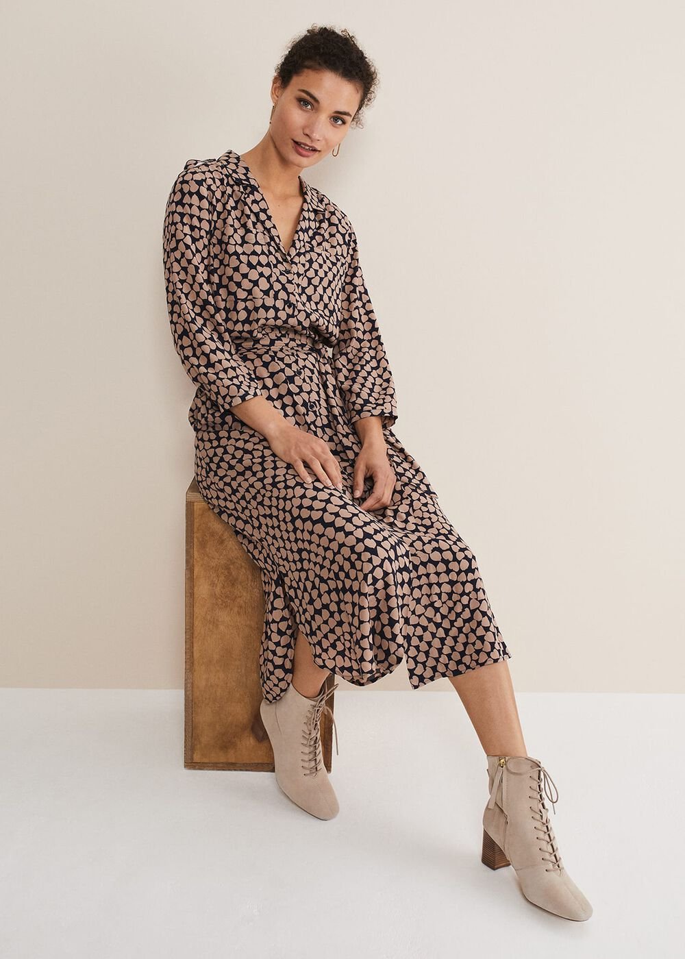Kesia Hearts Swing Dress - Navy/Stone