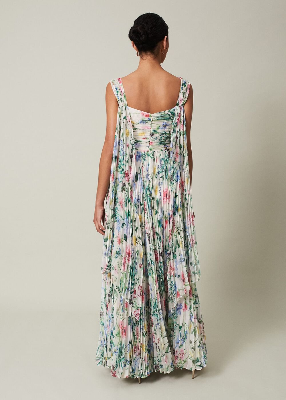 Gretel Floral Pleated Maxi Dress - Ivory/Multi