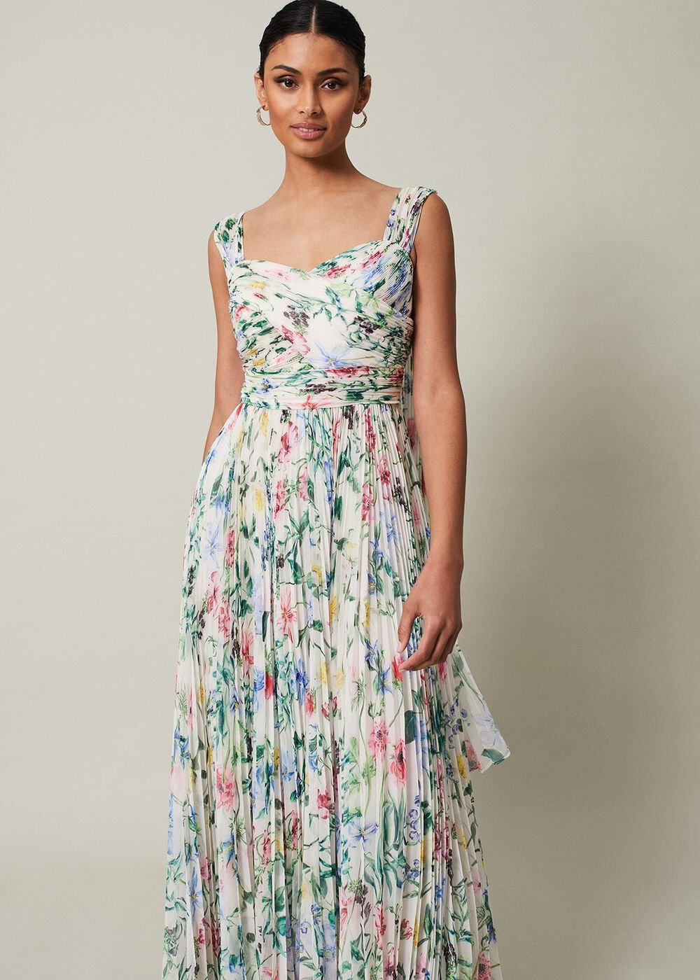 Gretel Floral Pleated Maxi Dress - Ivory/Multi