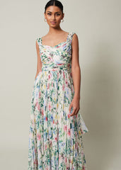 Gretel Floral Pleated Maxi Dress - Ivory/Multi