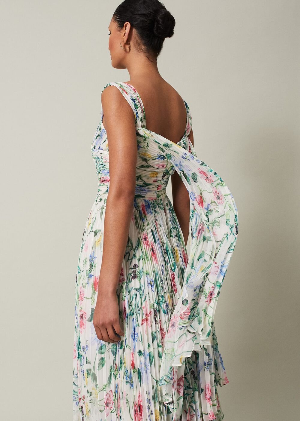 Gretel Floral Pleated Maxi Dress - Ivory/Multi