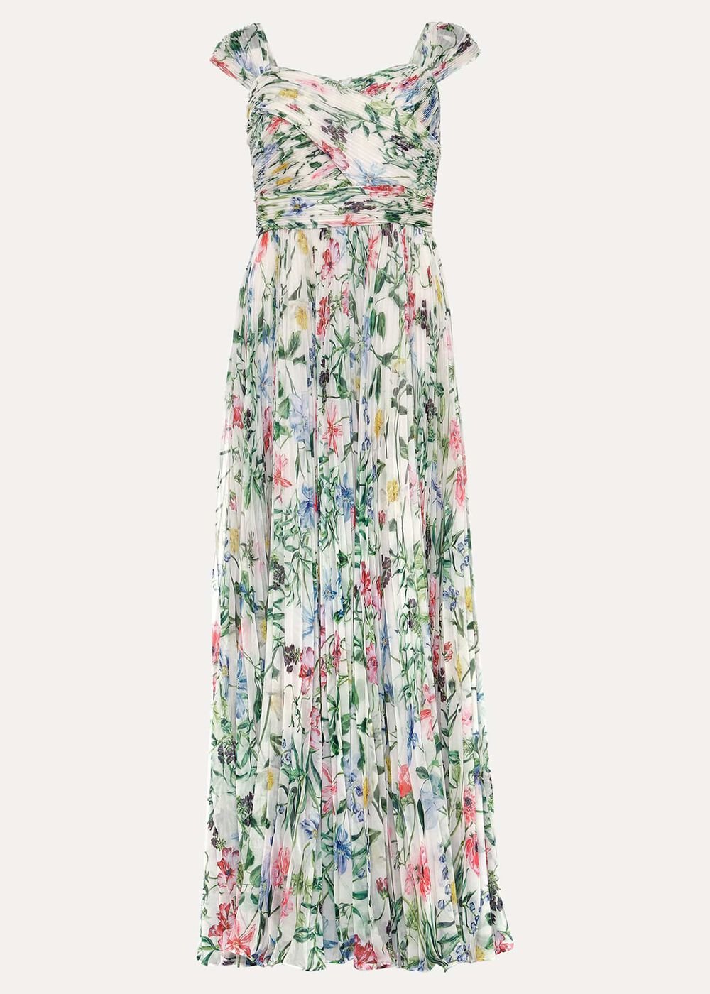 Gretel Floral Pleated Maxi Dress - Ivory/Multi