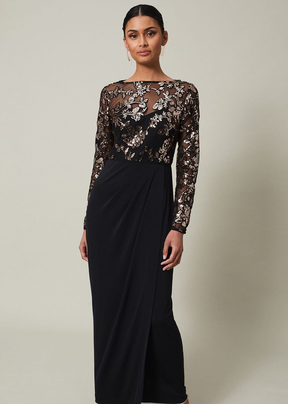 Jacinta Sequin Jersey Maxi Dress - Black/Gold