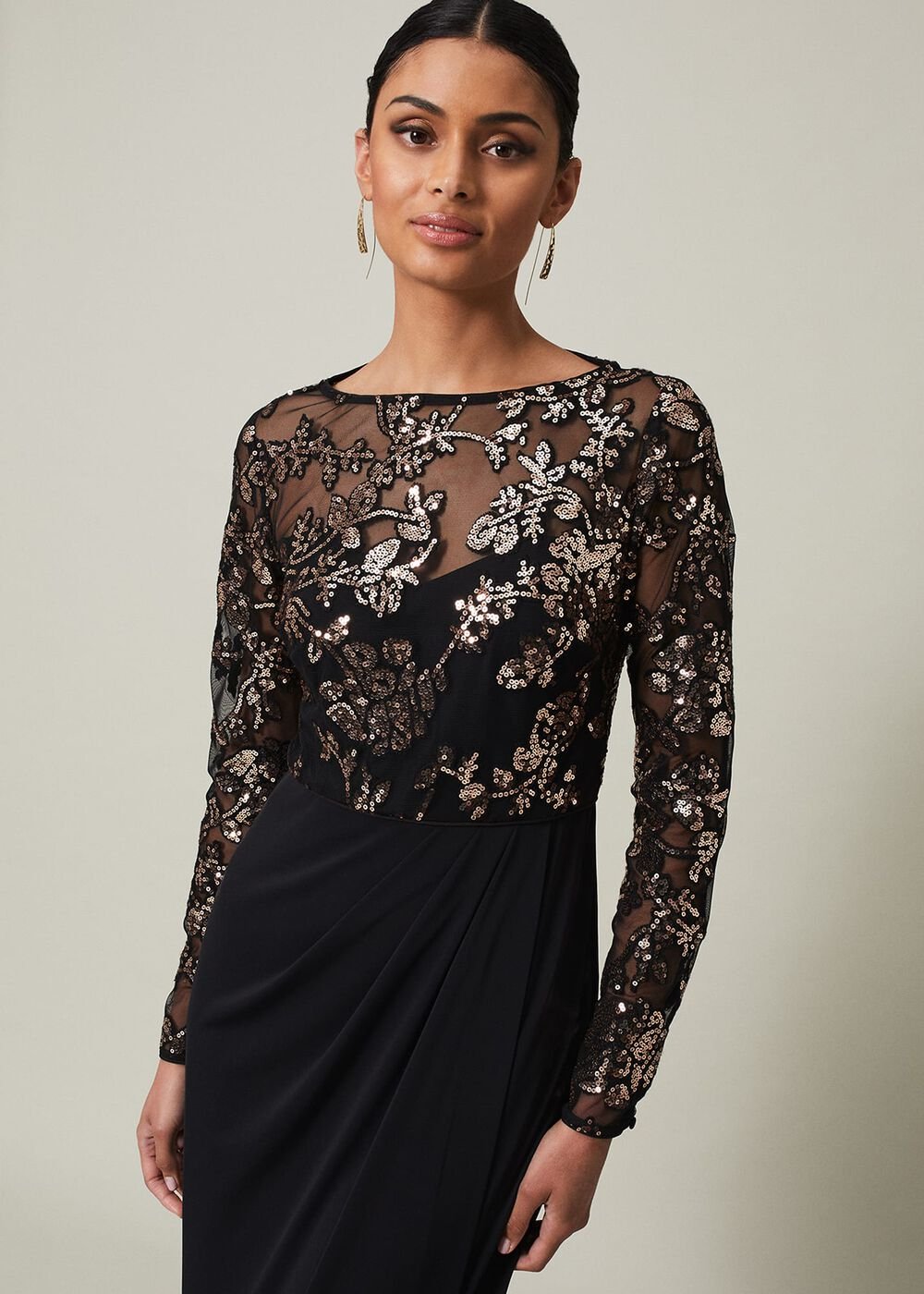Jacinta Sequin Jersey Maxi Dress - Black/Gold