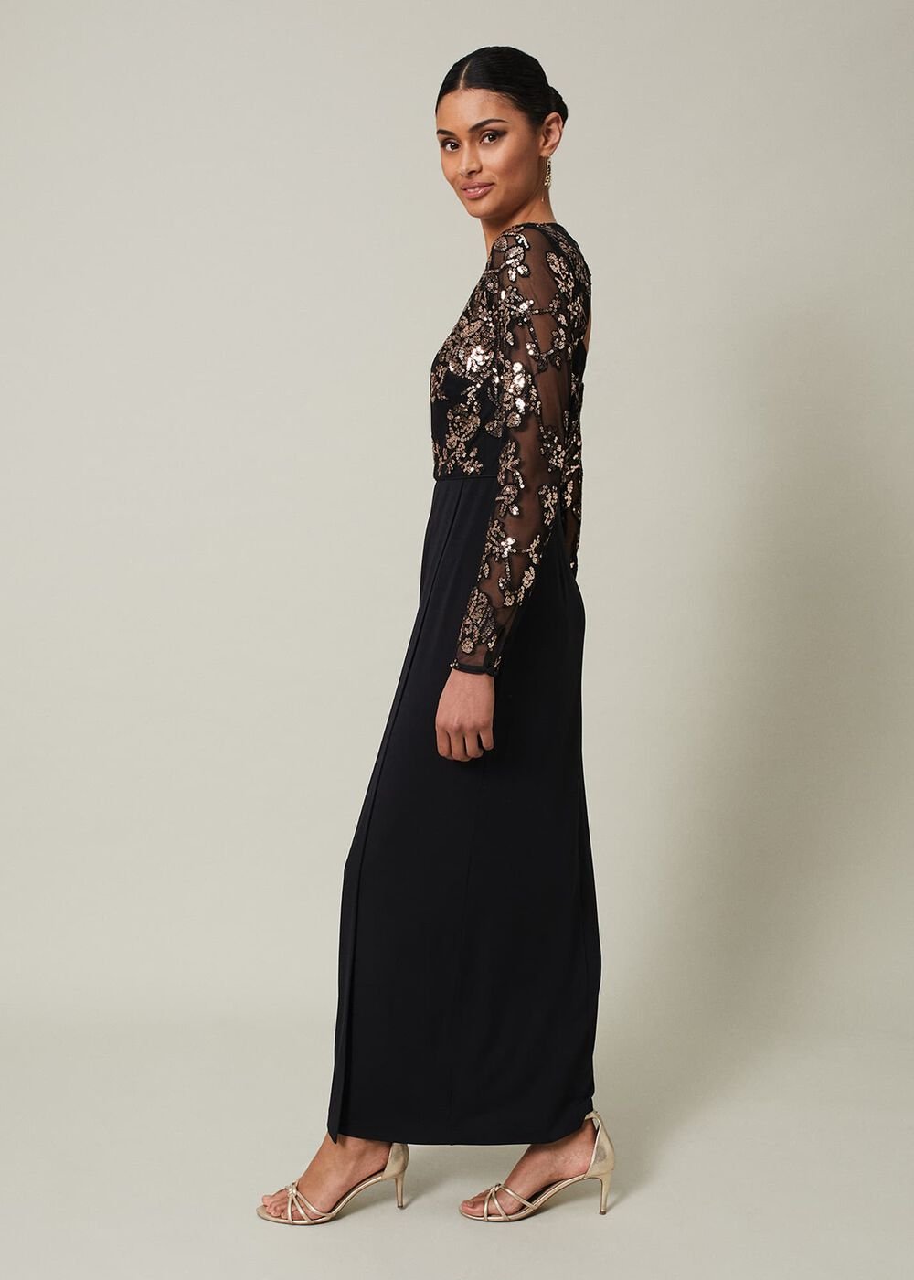 Jacinta Sequin Jersey Maxi Dress - Black/Gold